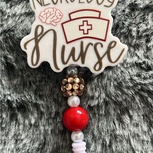 Nurse Badge Reel Charm with Red Bead Accent
